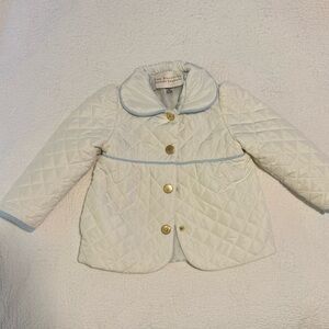 EUC TBBC Cream Quilted Button-Front Jacket with Blue Trim Size 2T
